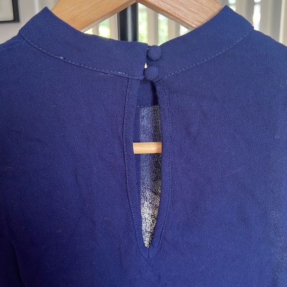 Sleeveless Navy Tank Top with Black Embroidered Trim - Picture 3 of 5